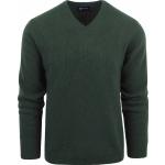 Dunkelgrüne Unifarbene V-Ausschnitt Wollpullover aus Wolle für Herren Größe XL 