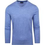 Hellblaue Unifarbene V-Ausschnitt Herrenpullover aus Merino-Wolle Größe 3 XL 