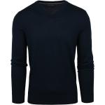 Marineblaue Unifarbene V-Ausschnitt Herrenpullover aus Merino-Wolle Größe 3 XL 