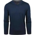 Marineblaue Unifarbene V-Ausschnitt Herrenpullover aus Merino-Wolle Größe 3 XL 