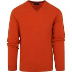 Reduzierte Orange Unifarbene V-Ausschnitt Wollpullover aus Wolle für Herren Größe L 
