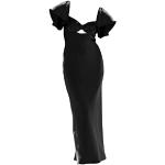 Schwarze Elegante Kurzärmelige Chiffon-Abendkleider mit Meer-Motiv aus Chiffon für Damen Übergrößen Große Größen für Partys 