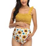 Gelbe Blumenmuster Bandeau Bikinitops mit Rüschen gepolstert für Damen Größe L 2-teilig 