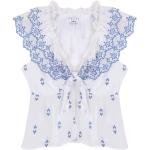Reduzierte Weiße Bestickte Suncoo V-Ausschnitt Festliche Blusen für Damen Größe M 
