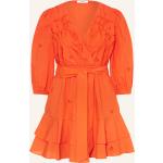 Orange 3/4-ärmelige Suncoo Taillierte Kleider aus Baumwolle für Damen Größe XS 