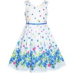Blaue Blumenmuster Ärmellose Sunny Fashion Midi Druckkleider & bedruckte Kinderkleider aus Baumwolle für Mädchen für den für den Sommer 