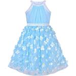 Himmelblaue Ärmellose Sunny Fashion Midi Kinderneckholderkleider mit Insekten-Motiv aus Tüll für Mädchen Größe 116 