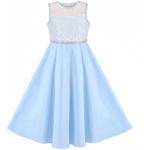 Eisblaue Bestickte Elegante Sunny Fashion Maxi Chiffonkleider für Kinder mit Strass mit Reißverschluss aus Chiffon für Mädchen Größe 116 
