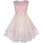 Rosa Blumenmuster Elegante Sunny Fashion Midi Kinderfestkleider aus Baumwolle für Mädchen Größe 134 