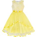Gelbe Blumenmuster Sunny Fashion Midi Kinderfestkleider aus Baumwolle für Mädchen für den für den Winter 