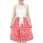 Rote Sunny Fashion Kinderspitzenkleider mit Knopf aus Chiffon für Mädchen Größe 146 für den für den Sommer 