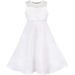 Weiße Bestickte Elegante Sunny Fashion Kinderfestkleider mit Pailletten mit Reißverschluss aus Chiffon für Mädchen Größe 146 