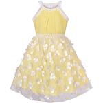 Gelbe Ärmellose Sunny Fashion Midi Kindertüllkleider mit Insekten-Motiv aus Tüll für Mädchen Größe 146 