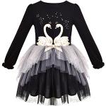Schwarze Langärmelige Sunny Fashion Midi Kinderlangarmkleider mit Eulenmotiv mit Glitzer aus Tüll für Mädchen Größe 110 