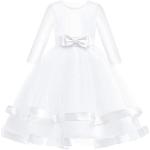 Weiße Elegante Langärmelige Sunny Fashion Maxi Kinderlangarmkleider mit Reißverschluss für Mädchen Größe 146 