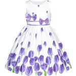 Violette Blumenmuster Sunny Fashion Midi Blumenkleider für Kinder & Blümchenkleider für Kinder mit Tulpenmotiv aus Baumwolle für Mädchen Größe 128 für den für den Sommer 