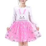 Rosa Langärmelige Sunny Fashion Midi Kinderrüschenkleider mit Insekten-Motiv mit Rüschen aus Tüll für Mädchen Größe 116 