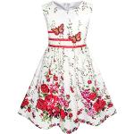 Weiße Blumenmuster Sunny Fashion Midi Blumenkleider für Kinder & Blümchenkleider für Kinder mit Insekten-Motiv aus Baumwolle für Mädchen Größe 140 