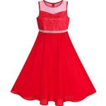 Korallenrote Elegante Ärmellose Sunny Fashion Maxi Kinderspitzenkleider mit Strass aus Chiffon für Mädchen Größe 158 
