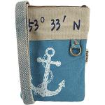 Hellblaue Maritime Vegane Damenschultertaschen & Damenshoulderbags mit Reißverschluss aus Canvas mit Handyfach klein 