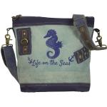 Blaue Maritime Umhängetaschen mit Reißverschluss aus Canvas mit Innentaschen für Damen Klein 
