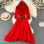 Rote Bestickte Casual Maxi Chiffonkleider aus Chiffon mit Kapuze für Damen Einheitsgröße für den für den Herbst 