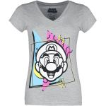 Graue Melierte Super Mario T-Shirts aus Baumwolle für Damen Größe S 