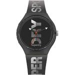 Schwarze 5 Bar wasserdichte Superdry Quarz Herrenarmbanduhren aus Silikon mit Analog-Zifferblatt mit Kunststoff-Uhrenglas mit Silikonarmband 