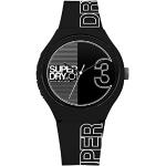 Schwarze 5 Bar wasserdichte Superdry Quarz Herrenarmbanduhren aus Silikon mit Analog-Zifferblatt mit Kunststoff-Uhrenglas mit Silikonarmband 