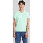Hellgrüne Unifarbene Vintage Superdry V-Ausschnitt T-Shirts aus Baumwolle für Herren Größe M 