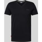 Schwarze Vintage Superdry V-Ausschnitt T-Shirts für Herren Größe XL 
