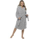 Superweicher Fleece-Winter-Bademantel mit Kapuze für Damen, flauschig grau,