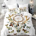 Cremefarbene Motiv Moderne Blumenbettwäsche mit Mandala-Motiv mit Reißverschluss aus Flanell 240x220 3-teilig 