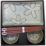 Hellgrüne Blumenmuster Asiatische Runde Sushi Sets mit Blumenmotiv aus Holz mikrowellengeeignet 6-teilig 