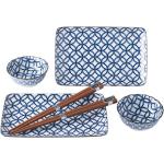Blaue Motiv Rechteckige Sushi Sets aus Keramik 6-teilig 
