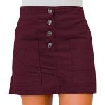 Bordeauxrote Mini Röcke mit Knopfleiste mit Reißverschluss aus Veloursleder für Damen Größe L für Partys 