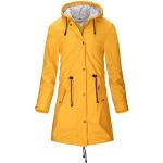 Gelbe Wasserdichte Regenjacken mit Reißverschluss aus PU mit Kapuze für Damen Größe XS für den für den Herbst 