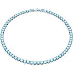 Swarovski Matrix Tennis Halskette, Blaues und Rhodiniertes Schmuckstück mit Strahlenden Swarovski Kristallen