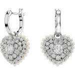 Elegante Swarovski Damencreolen mit Herz-Motiv aus Kristall mit Echte Perle zum Valentinstag 