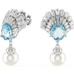 Hellblaue Elegante Swarovski Damenohrstecker aus Kristall mit Echte Perle zum Muttertag 