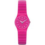 Pinke 3 Bar wasserdichte Swatch Quarz Stahlarmbanduhren mit Analog-Zifferblatt mit Kunststoff-Uhrenglas mit Edelstahlarmband für Damen 