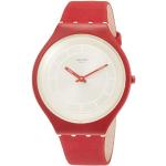 Rote 3 Bar wasserdichte Swatch Quarz Damenarmbanduhren aus Leder mit Analog-Zifferblatt ohne Ziffern mit Kunststoff-Uhrenglas mit Lederarmband 