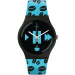Schwarze 3 Bar wasserdichte Swatch Quarz Damenarmbanduhren aus Silikon mit Digital-Zifferblatt mit Kunststoff-Uhrenglas mit Silikonarmband 