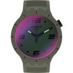 Grüne Swatch Runde Kunststoffarmbanduhren mit Analog-Zifferblatt mit Kunststoff-Uhrenglas mit Silikonarmband 