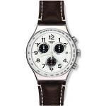 Silberne 3 Bar wasserdichte Swatch Quarz Herrenarmbanduhren aus Silber mit Chronograph-Zifferblatt mit Nachtleuchtfunktion mit Kunststoff-Uhrenglas mit Lederarmband 