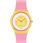 Rosa Swatch Runde Damenarmbanduhren aus Silikon mit Analog-Zifferblatt mit Kunststoff-Uhrenglas mit Silikonarmband 
