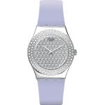 Fliederfarbene Swatch Runde Armbanduhren aus Silikon mit Mineralglas-Uhrenglas mit Silikonarmband 