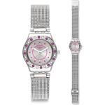 Rosa Swatch Runde Damenarmbanduhren aus Edelstahl mit Plexiglas-Uhrenglas mit Edelstahlarmband 