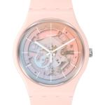 Pinke Swatch Runde Kunststoffarmbanduhren mit Analog-Zifferblatt mit Kunststoff-Uhrenglas mit Kunststoffarmband 
