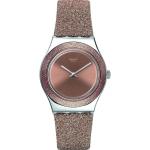 Rosa Swatch Runde Stahlarmbanduhren mit Analog-Zifferblatt mit Mineralglas-Uhrenglas mit Lederarmband 